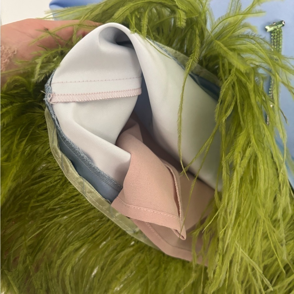 Cynthia Rowley Lavender to Blue Ombre Shift Dress with Green Feather Hem - Picture 9 of 16
